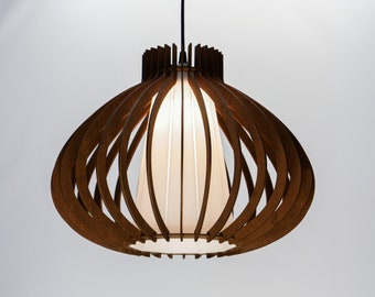 Brown PEAR Glass lampshade, wood ceiling light, Scandinavian pendant, BRADA, wood lamp, plywood chandelier, wood pendant light wood light