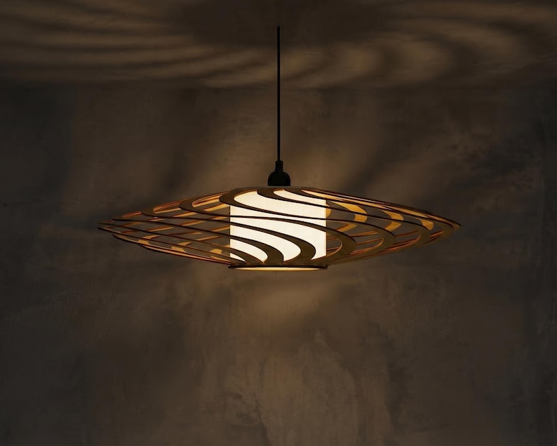 Wood Pendant Light: Scandinavian Style Chandelier, Warm Lighting image 10