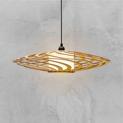 Abat-jour suspension tourbillonnant en contreplaqué : plafonnier scandinave en bois