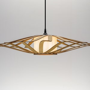 Natural UFO lampshade, wood ceiling light, Scandinavian pendant, BRADA, wood lamp, plywood chandelier, wood pendant light, wood light