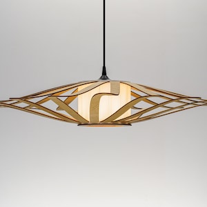 Abat-jour OVNI naturel, plafonnier en bois, suspension scandinave, BRADA, lampe en bois, lustre en contreplaqué, suspension en bois, lumière en bois image 1