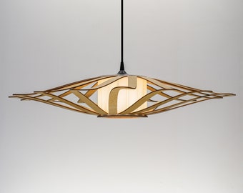 Natural UFO lampshade, wood ceiling light, Scandinavian pendant, BRADA, wood lamp, plywood chandelier, wood pendant light, wood light