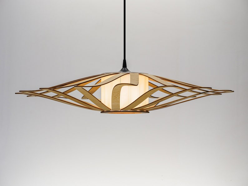 Abat-jour OVNI naturel, plafonnier en bois, suspension scandinave, BRADA, lampe en bois, lustre en contreplaqué, suspension en bois, lumière en bois image 1