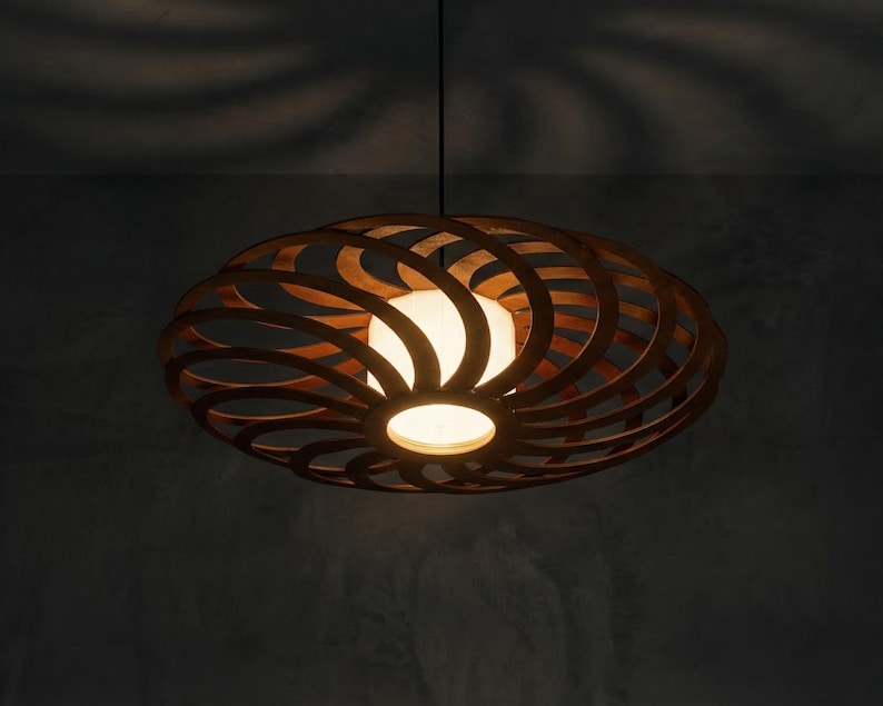 Wood Pendant Light: Scandinavian Style Chandelier, Warm Lighting image 8