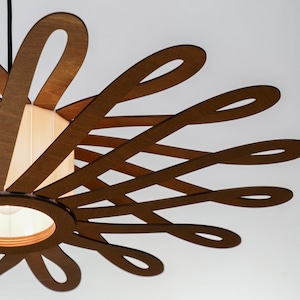 Brown UFO lampshade, wood ceiling light, Scandinavian pendant, BRADA, wood lamp, plywood chandelier, wood pendant light, wood light image 1