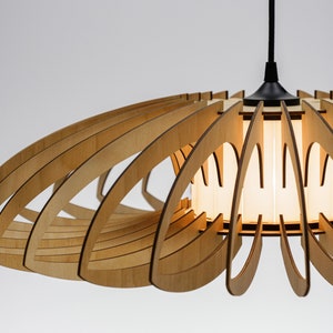 Natural Lotus Glass lampshade, wood ceiling light, Scandinavian pendant, BRADA, wood lamp, plywood chandelier, wood pendant light wood light