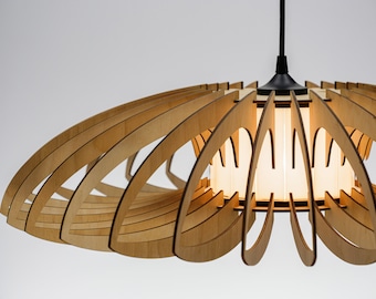 Natural Lotus Glass lampshade, wood ceiling light, Scandinavian pendant, BRADA, wood lamp, plywood chandelier, wood pendant light wood light