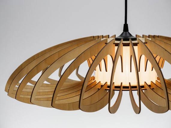 Natural Lotus Glass Lampshade Wood Ceiling Light Scandinavian