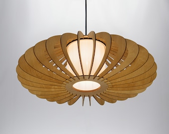 Natural PATTYPAN GLASS , wood ceiling light, Scandinavian pendant, BRADA, plywood chandelier, wood pendant light, wood light