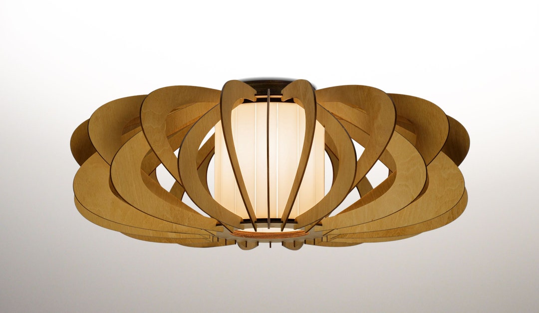 POENY GLASS Flush Mount, Wood Ceiling Light, Flushmount Ceiling Light
