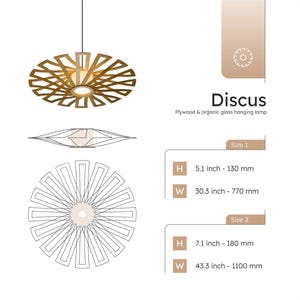Natuurlijke discuslampenkap, houten plafondlamp, Scandinavische hanger, BRADA, houten lamp, triplex kroonluchter, houten hanglamp, houten licht afbeelding 10