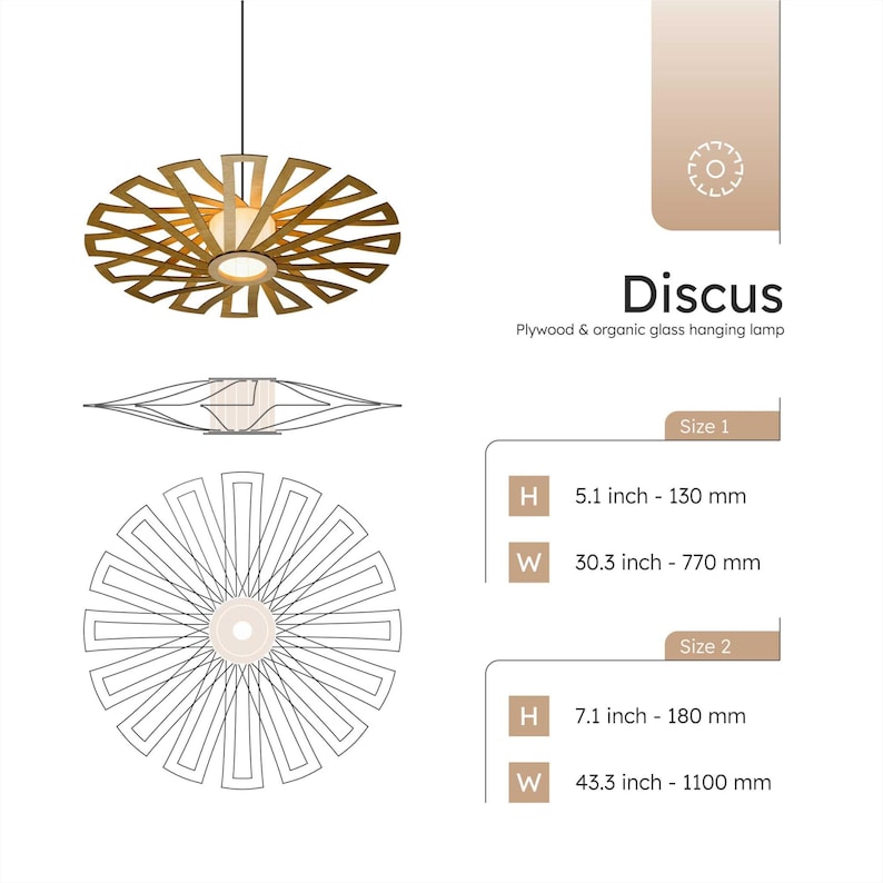 Natuurlijke discuslampenkap, houten plafondlamp, Scandinavische hanger, BRADA, houten lamp, triplex kroonluchter, houten hanglamp, houten licht afbeelding 10
