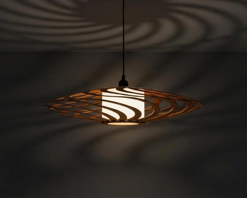 Wood Pendant Light: Scandinavian Style Chandelier, Warm Lighting image 9