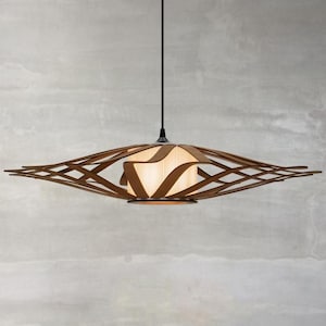 Scandinavian Brown UFO Plywood Pendant Light - Brada Wood Ceiling Lampshade Chandelier Fixture