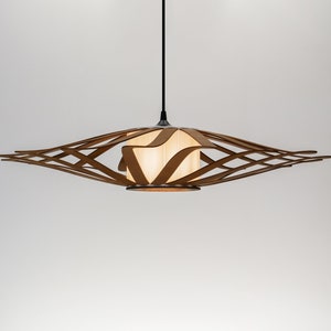 Brown UFO lampshade, wood ceiling light, Scandinavian pendant, BRADA, wood lamp, plywood chandelier, wood pendant light, wood light image 6