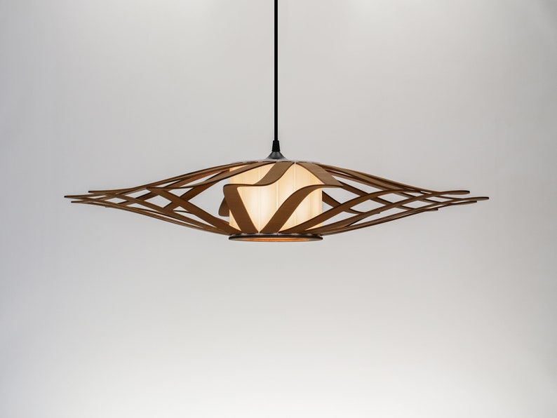 Brown UFO lampshade, wood ceiling light, Scandinavian pendant, BRADA, wood lamp, plywood chandelier, wood pendant light, wood light image 6