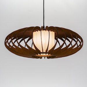 Brown ELLIPSE GLASS lampshade, wood ceiling light, Scandinavian pendant, BRADA, plywood chandelier, wood pendant, wood light