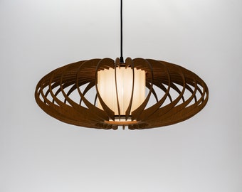 Brown Ellipse Plywood Pendant Light, Scandinavian Wood Chandelier