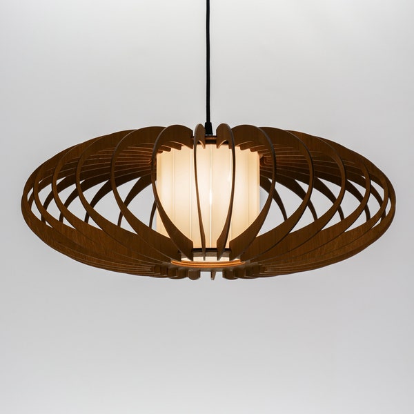 Abat-jour ELLIPSE GLASS marron, plafonnier en bois, pendentif scandinave, BRADA, lustre en contreplaqué, pendentif en bois, lumière en bois