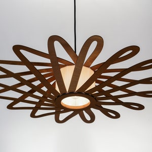 Brown UFO lampshade, wood ceiling light, Scandinavian pendant, BRADA, wood lamp, plywood chandelier, wood pendant light, wood light image 3
