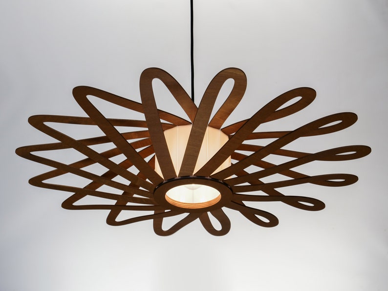 Brown UFO lampshade, wood ceiling light, Scandinavian pendant, BRADA, wood lamp, plywood chandelier, wood pendant light, wood light image 3