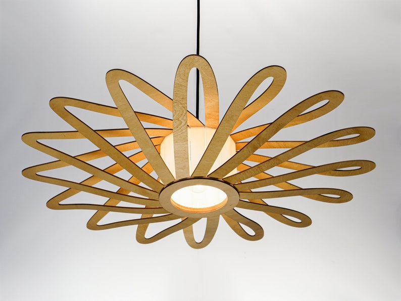 Abat-jour OVNI naturel, plafonnier en bois, suspension scandinave, BRADA, lampe en bois, lustre en contreplaqué, suspension en bois, lumière en bois image 3