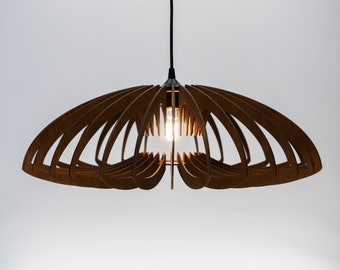 Klosz z brązowego lotosu, lampa sufitowa z drewna, lampa wisząca skandynawska, BRADA, lampa z drewna, żyrandol ze sklejki, lampa wisząca z drewna