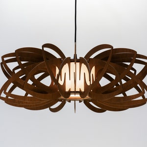 Brown Water Lily Glass lampshade, wood ceiling light, Scandinavian pendant, BRADA, wood lamp, plywood chandelier, wood pendant light