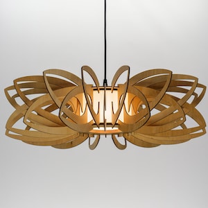 Natural Water Lily Glass lampshade, wood ceiling light, Scandinavian pendant, BRADA, wood lamp, plywood chandelier, wood pendant light