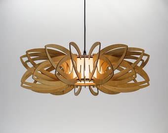 Nénuphar naturel Abat-jour en verre, plafonnier en bois, pendentif scandinave, BRADA, lampe à bois, lustre en contreplaqué, suspension en bois