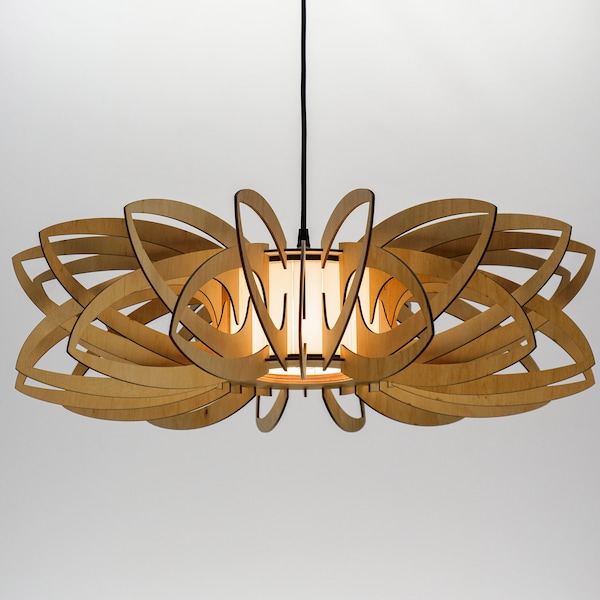 Nénuphar naturel Abat-jour en verre, plafonnier en bois, pendentif scandinave, BRADA, lampe à bois, lustre en contreplaqué, suspension en bois