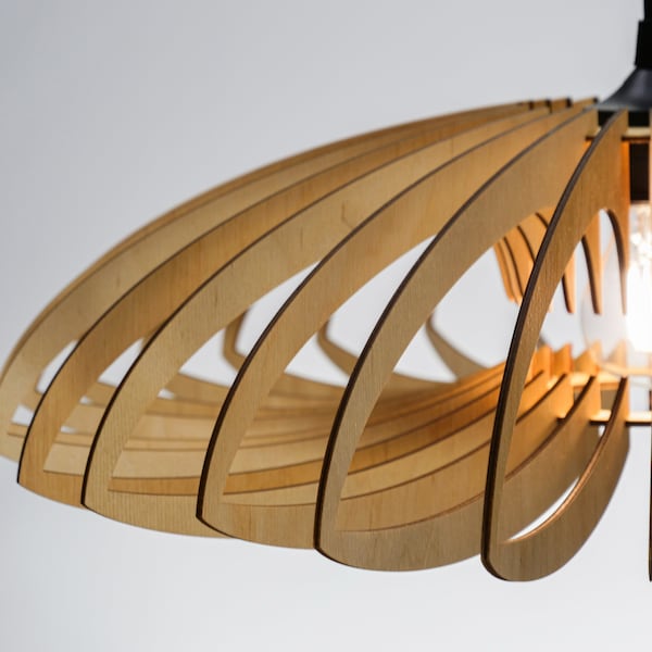 Natural Lotus lampshade, wood ceiling light, Scandinavian pendant, BRADA, wood lamp, plywood chandelier, wood pendant light wood light