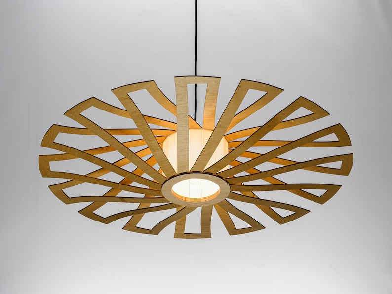Elegant wooden pendant light with a unique, nature-inspired structure. Ideal for contemporary interiors, creating a warm and cozy ambiance in any space.