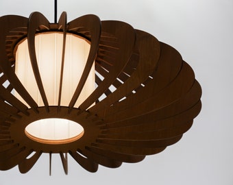 Brown PATTYPAN GLASS , wood ceiling light, Scandinavian pendant, BRADA, wood lamp, plywood chandelier, wood pendant light, wood light
