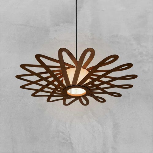 Suspension scandinave en contreplaqué ovni brun - abat-jour en bois Brada lustre lustre