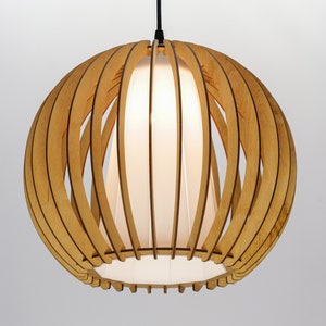 Natural ORB Glass lampshade, wood ceiling light, Scandinavian pendant, BRADA, wood lamp, plywood chandelier, wood pendant light wood light