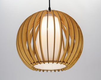 Natural ORB Glass lampshade, wood ceiling light, Scandinavian pendant, BRADA, wood lamp, plywood chandelier, wood pendant light wood light