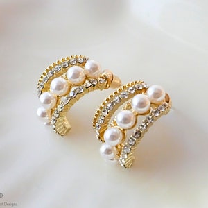 Pearl Earrings, C-shaped Vintage Pearl Earrings , Pearl Gold Earrings , Pearl Stud Earrings, Wedding Jewelry Prom Jewelry