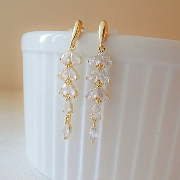 Crystal Tassel Earrings, Tassel Leaf Earrings, Zircon Earrings ,Dangle and Drop Earrings, Wedding Gift, Bridesmaids gift, Prom Jewelry