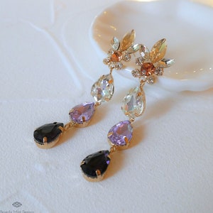Purple Earrings, Dangle Earrings, Large Purple Stone Drop Dangle Earrings, Purple Gemstone Drop Earrings, Dark Purple Light Purple