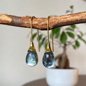 Blue Drop Earrings, Blue Dangle Earrings, Waterdrop Earrings, Earrings Gold Teardrop Earrings,Unique Earrings,Light Weight Prom Jewelry