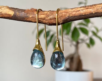 Blue Drop Earrings, Blue Dangle Earrings, Waterdrop Earrings, Earrings Gold Teardrop Earrings,Unique Earrings,Light Weight Prom Jewelry