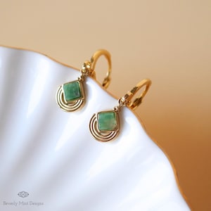 Vintage Style Earrings, Green Boho Earrings, Minimalist Drop Earrings, Unique Jewelry, Holiday Gift