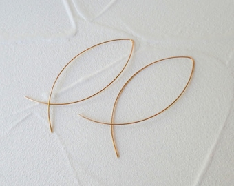 Gold Large Wire Earrings, Gold Simple Earrings, Minimalist Earrings,  Wired Earrings Prom Jewelry