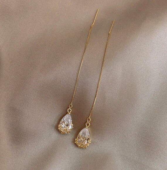 Teardrop Dangle Earrings Waterdrop Gold Dangle Earring Etsy
