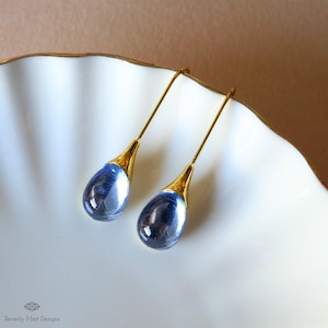 Blue Dangle Earring, Teardrop  Earrings Deep Sapphire Blue Waterdrop Teardrop, Gold Dangle Earrings, Gift For Her