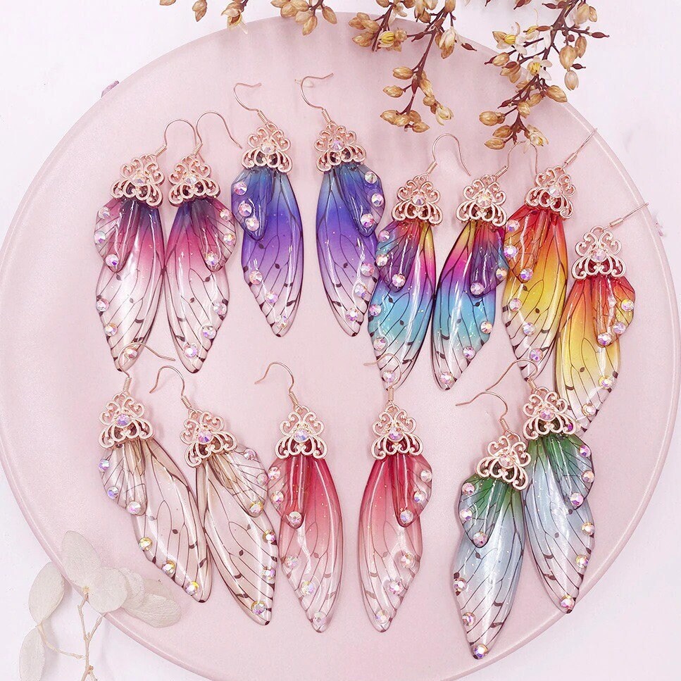 Rose Gold Purple Fairy Earrings Resin Butterfly Wing Drop - Etsy