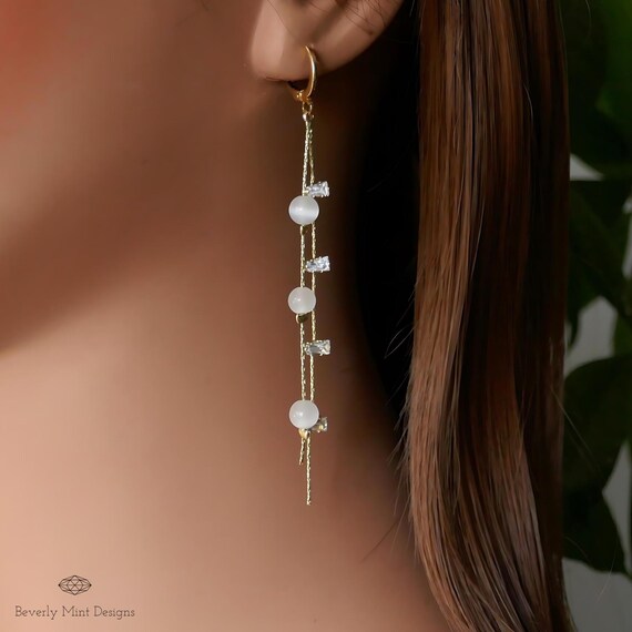 Cubic Zirconia CZ Dangle Drop Earrings For Women – Gold Hook Earrings, Elegant Gift