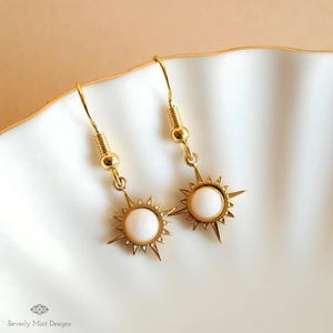 Sun Earrings ,Boho Sun Earrings 18K Gold Plated Small Earrings, White Earrings , Boho Style Earrings , Gold Sunburst Earrings