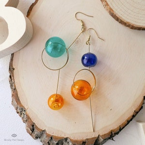 Glass bubble Earrings , Colorful  Earrings, Unique Earrings Large , Glass Ball Dangle Long Earrings, Mid Century Modern Earrings